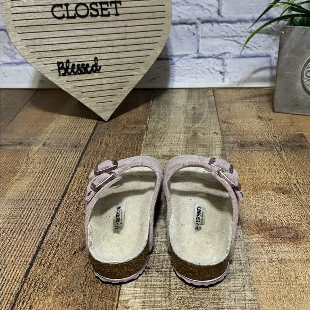 Birkenstock ARIZONA Double WOOL SLIDE Sandal Blush Pink Unisex 34‎ narrow